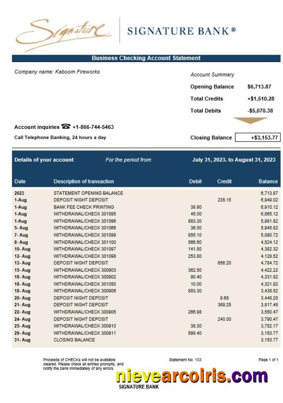 Signature Bank enterprise statement